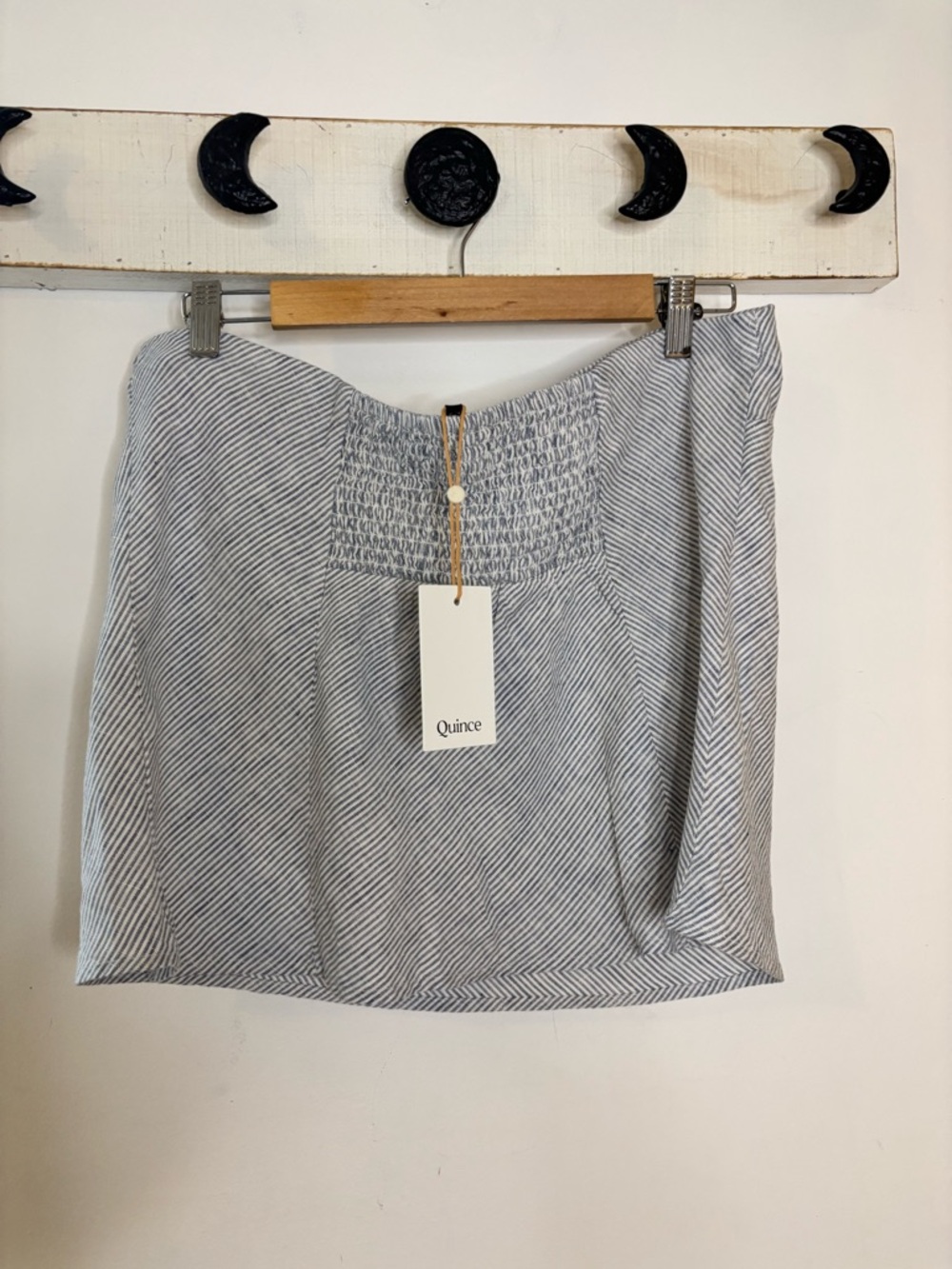 Quince European Linen Blue and White Striped Strapless Top - Picture 10 of 11